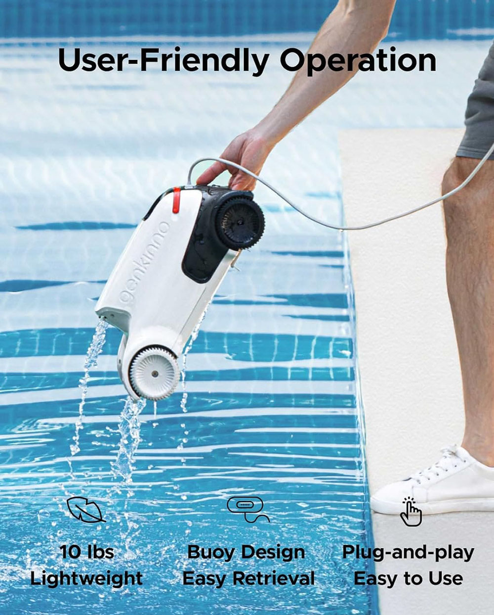 Genkinno P2 Master Kit Robot Pool Vacuum, 2500GPH Suction Power, 120 Mins Runtime, with Big Basket Capacity, App OTA & Remote Control, AdaptiveSuc Technology, for Up to 100㎡/1000 sq. ft, Grey - EU Plug
