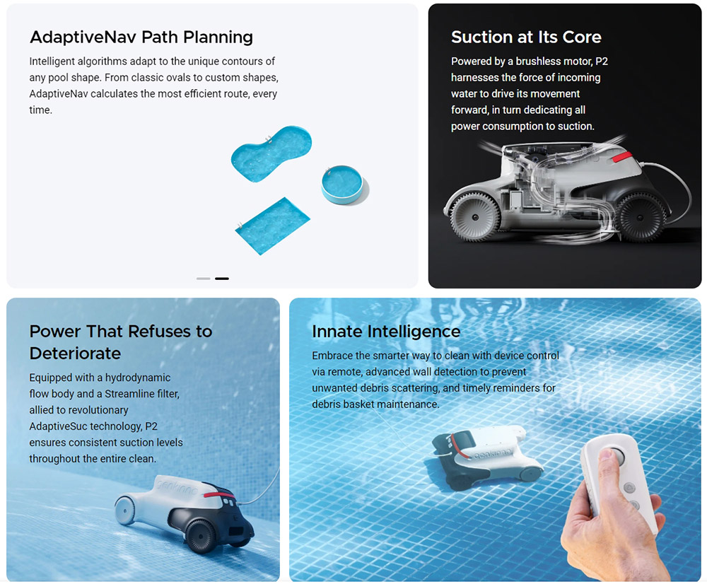 Genkinno P2 Master Kit Robot Pool Vacuum, 2500GPH Suction Power, 120 Mins Runtime, with Big Basket Capacity, App OTA & Remote Control, AdaptiveSuc Technology, for Up to 100㎡/1000 sq. ft, Grey - EU Plug