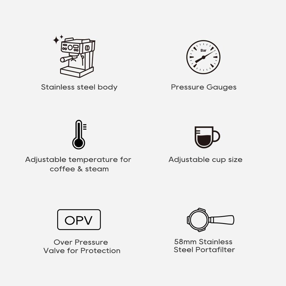 HiBREW H10A Semi Automatic Espresso Coffee Machine, 20Bar Pressure, Milk Frother, Temperature Adjustable, 350ml Pitcher