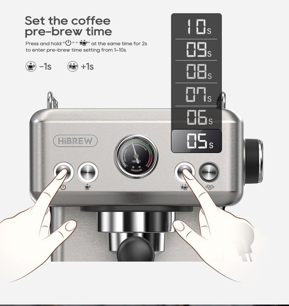 HiBREW H10A Semi Automatic Espresso Coffee Machine, 20Bar Pressure, Milk Frother, Temperature Adjustable, 350ml Pitcher
