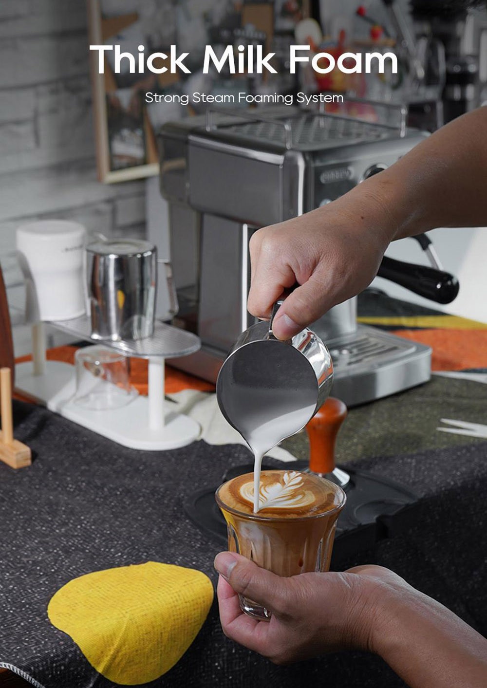HiBREW H10A Semi Automatic Espresso Coffee Machine, 20Bar Pressure, Milk Frother, Temperature Adjustable, 350ml Pitcher