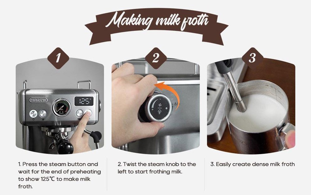 HiBREW H10A Semi Automatic Espresso Coffee Machine, 20Bar Pressure, Milk Frother, Temperature Adjustable, 350ml Pitcher
