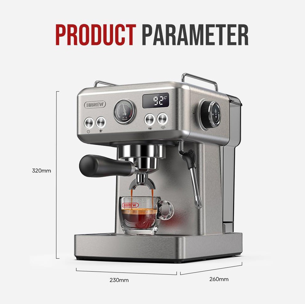 HiBREW H10A Semi Automatic Espresso Coffee Machine, 20Bar Pressure, Milk Frother, Temperature Adjustable, 350ml Pitcher