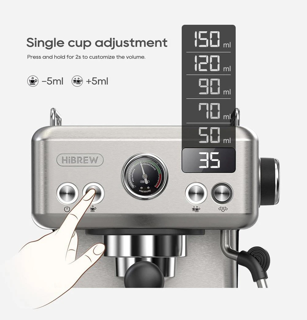 HiBREW H10A Semi Automatic Espresso Coffee Machine, 20Bar Pressure, Milk Frother, Temperature Adjustable, 350ml Pitcher