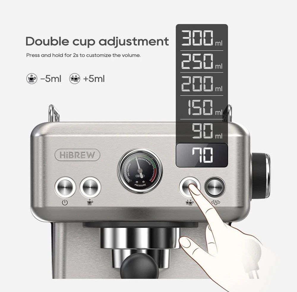 HiBREW H10A Semi Automatic Espresso Coffee Machine, 20Bar Pressure, Milk Frother, Temperature Adjustable, 350ml Pitcher