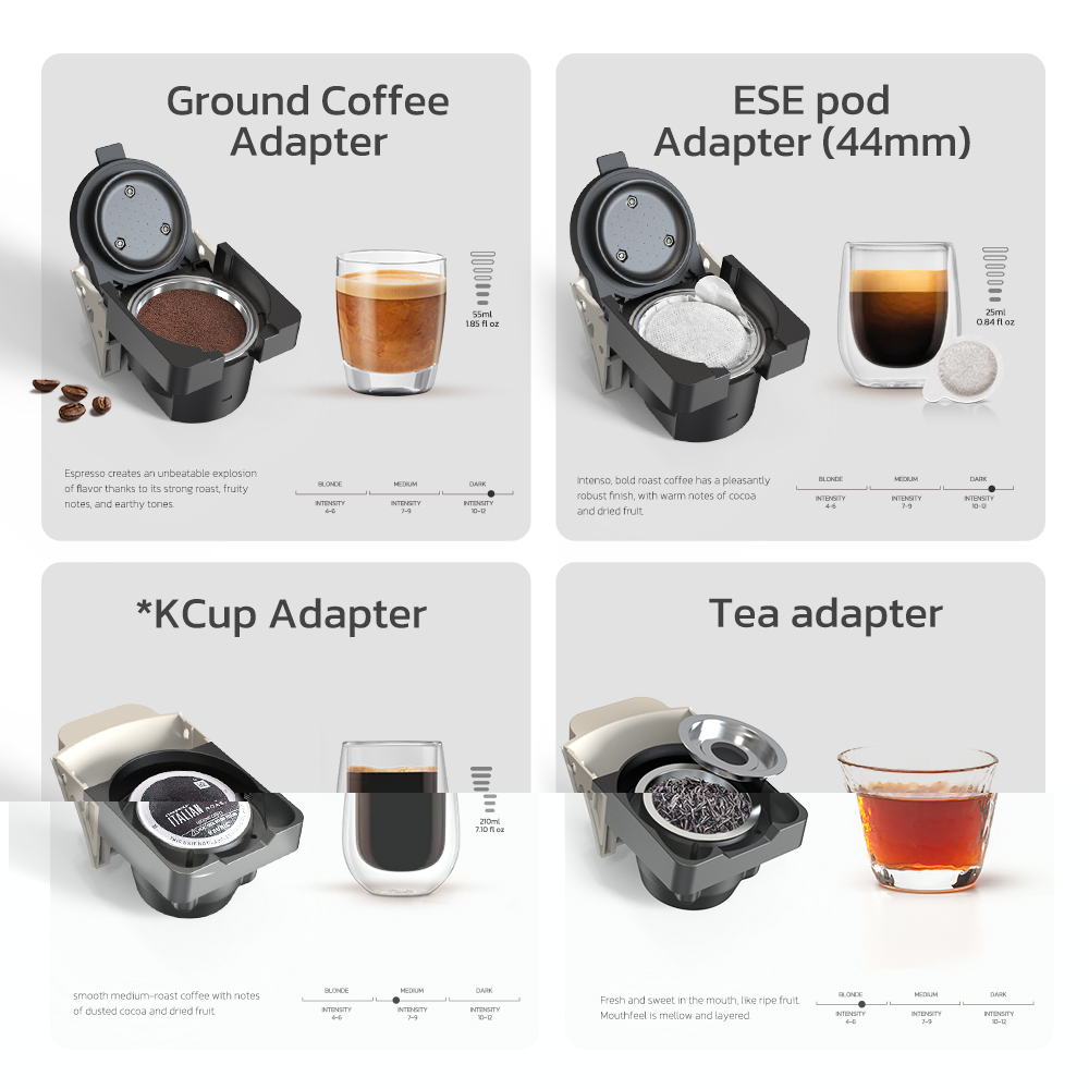 HiBREW H1B 6-in-1 Pods Coffee Maker, 600ml Water Tank, 19 Bar Pressure Extraction, Cold/Hot Mode, LED Indicator, for Kcup*/Nes*/DG*/Espresso Powder, Black - EU Plug