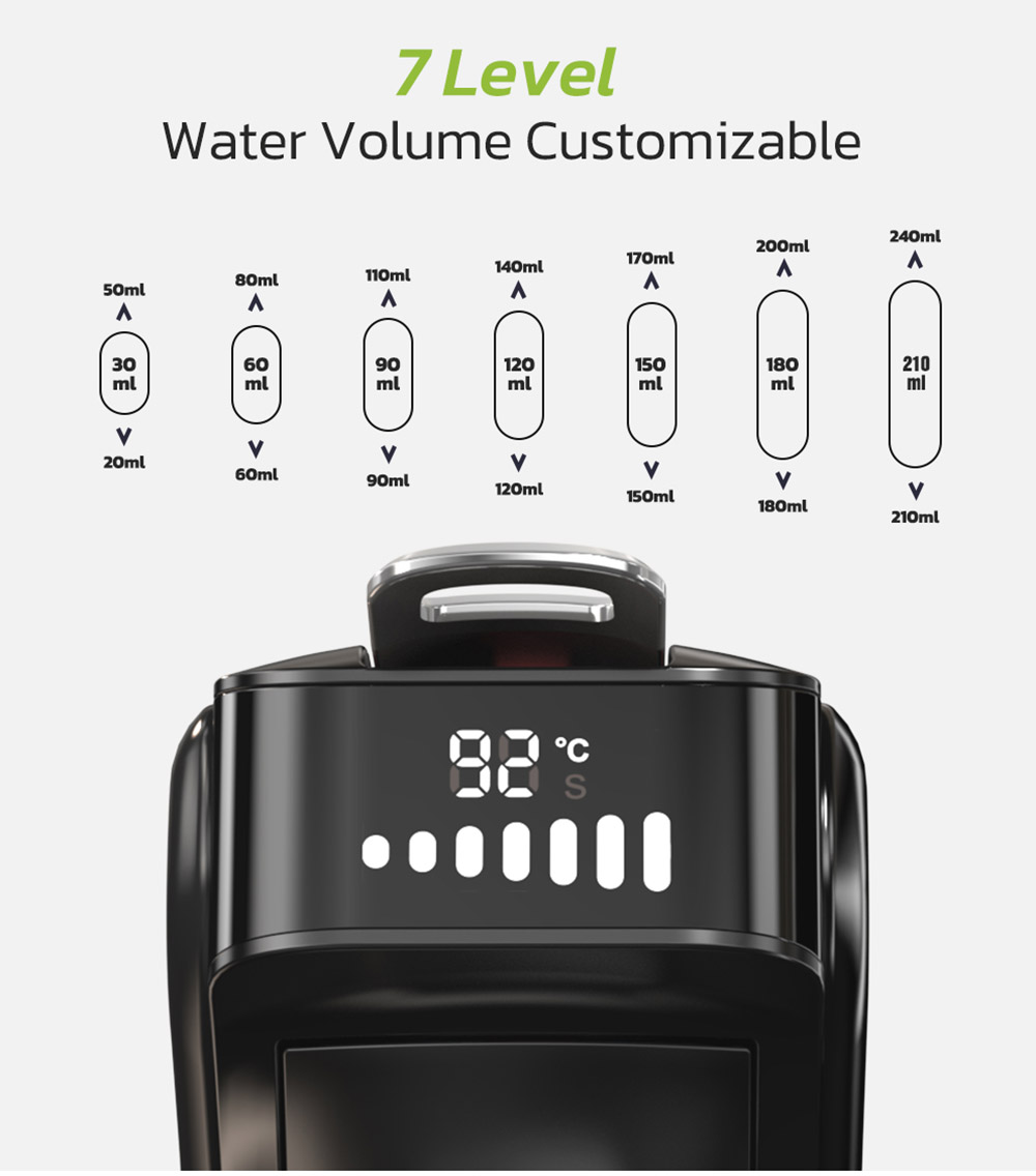 HiBREW H1B 6-in-1 Pods Coffee Maker, 600ml Water Tank, 19 Bar Pressure Extraction, Cold/Hot Mode, LED Indicator, for Kcup*/Nes*/DG*/Espresso Powder, Black - EU Plug