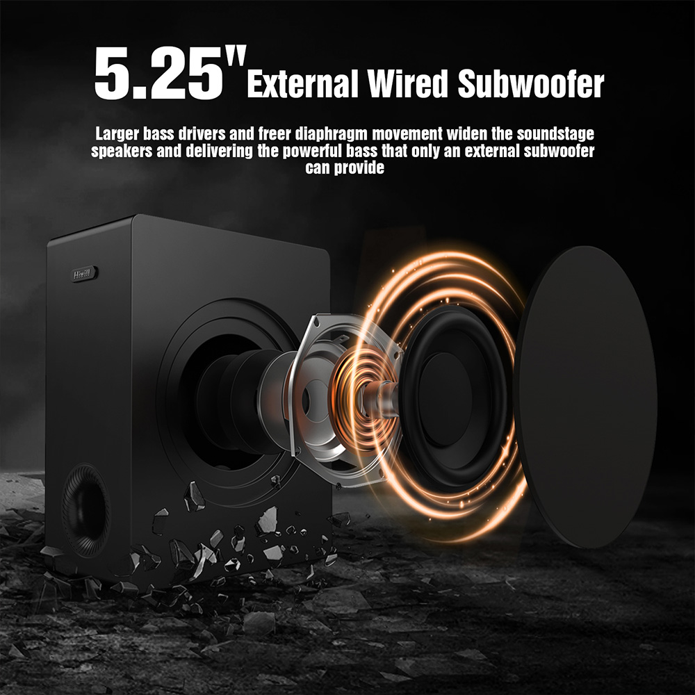 Hiwill A41 Pro 4.1 Soundbar Subwoofer Speaker Kit, Dolby Atmos, 7 Drivers, 320W Peak Power, 2 Side-Firing Tweeters