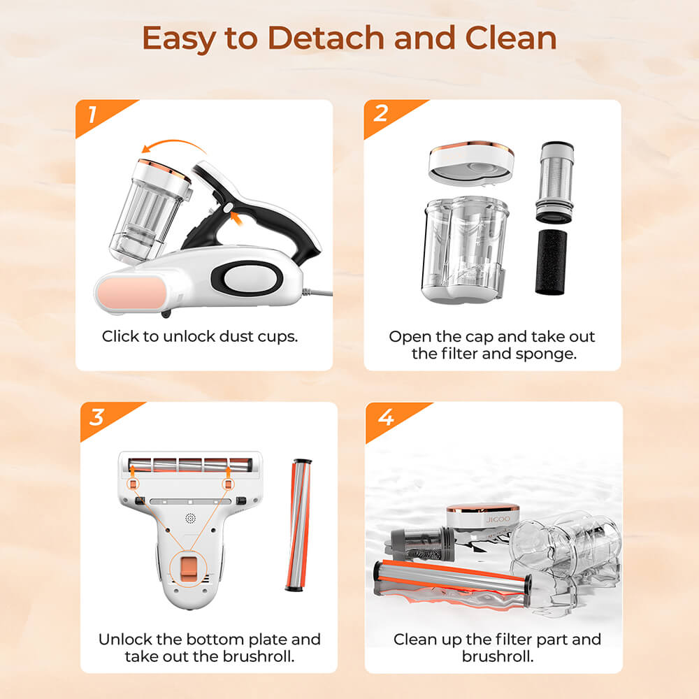 JIGOO J300 Dual-Cup Smart Mite Cleaner with 13KPa Suction, Dust Mite Sensor, Metal Brushroll, 55℃ Hot Air
