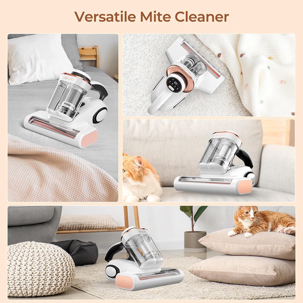 JIGOO J300 Dual-Cup Smart Mite Cleaner with 13KPa Suction, Dust Mite Sensor, Metal Brushroll, 55℃ Hot Air