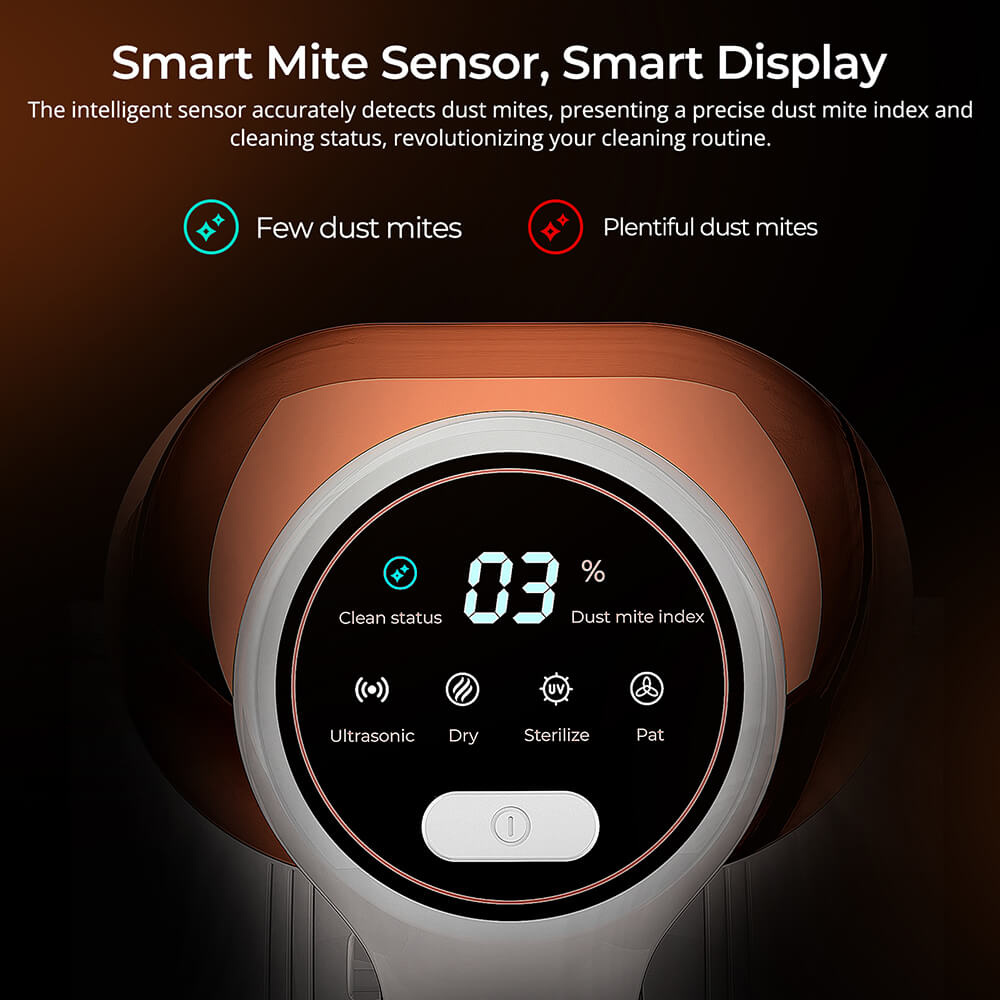 JIGOO J300 Dual-Cup Smart Mite Cleaner with 13KPa Suction, Dust Mite Sensor, Metal Brushroll, 55℃ Hot Air