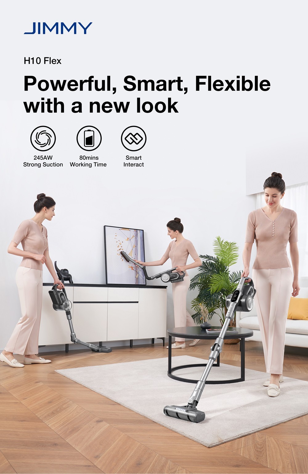 JIMMY H10 Flex Cordless Handheld Vacuum Cleaner, 245AW Suction, 4 Cleaning Modes, 0.6L Dust Cup, 2500mAh Battery
