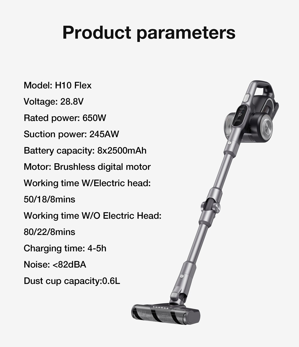JIMMY H10 Flex Cordless Handheld Vacuum Cleaner, 245AW Suction, 4 Cleaning Modes, 0.6L Dust Cup, 2500mAh Battery