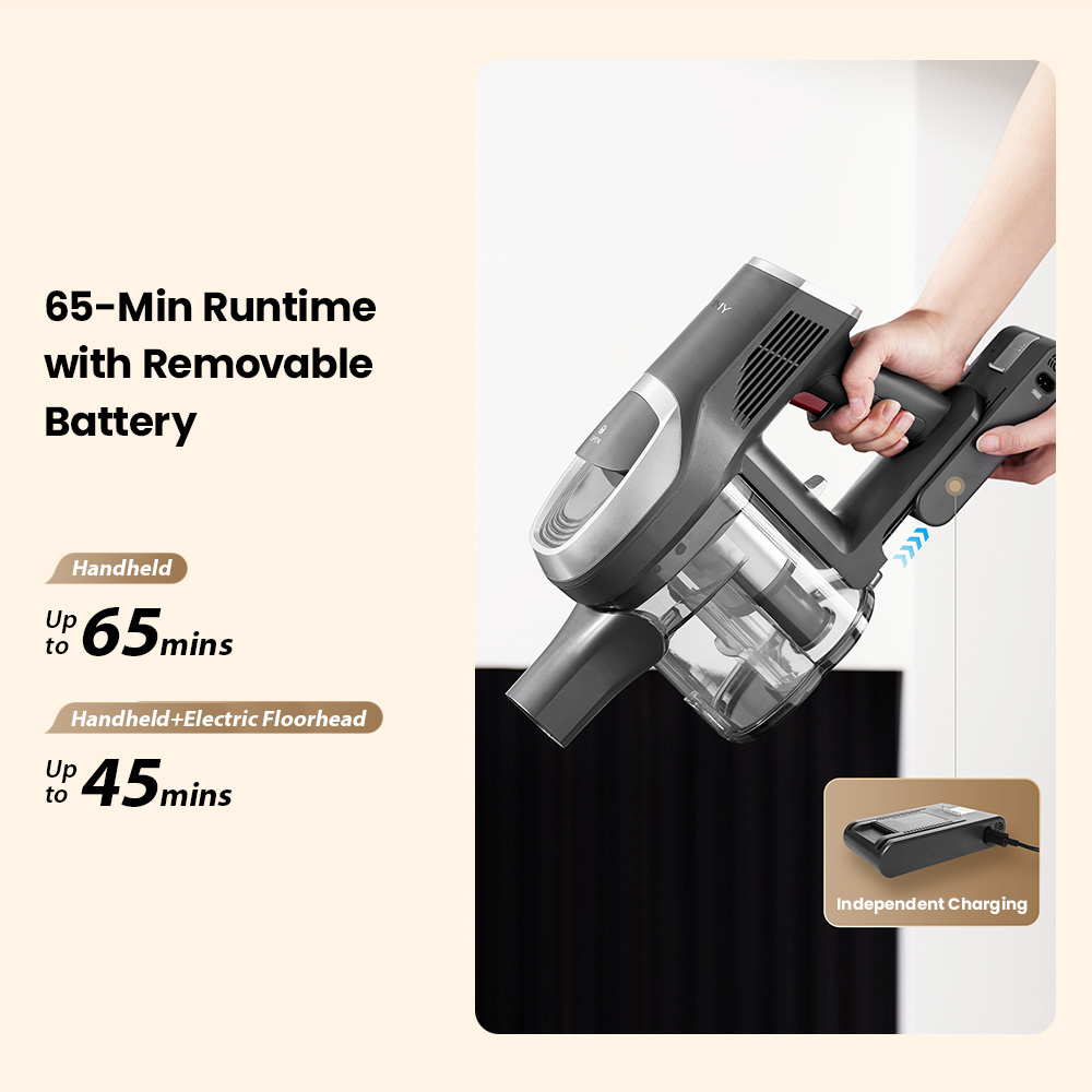 JIMMY JV9 Pro Aqua Cordless Vacuum Cleaner, 160AW Suction Power, Up to 65min Runtime, 500ml Water Tank, Gray - EU Plug