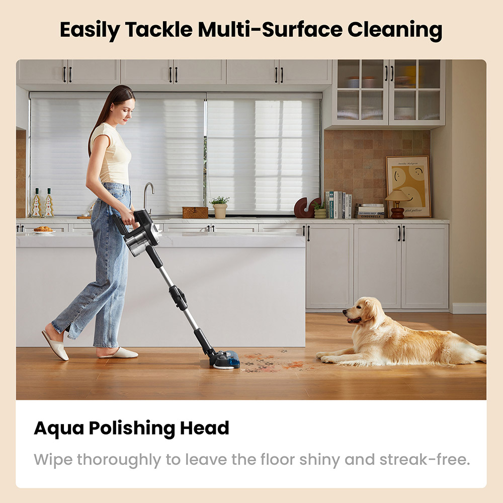 JIMMY JV9 Pro Aqua Cordless Vacuum Cleaner, 160AW Suction Power, Up to 65min Runtime, 500ml Water Tank, Gray - EU Plug