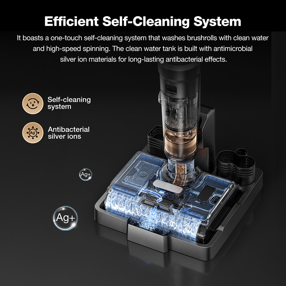 JIMMY PW11 Pro 4-In-1 Cordless Vacuum & Washer, 460W Strong Power, Double Cleaning with Dual Brushrolls, Hot Air Fast Drying, LED Screen, 180° Lay-Flat Design - EU Plug (Silver-Black)