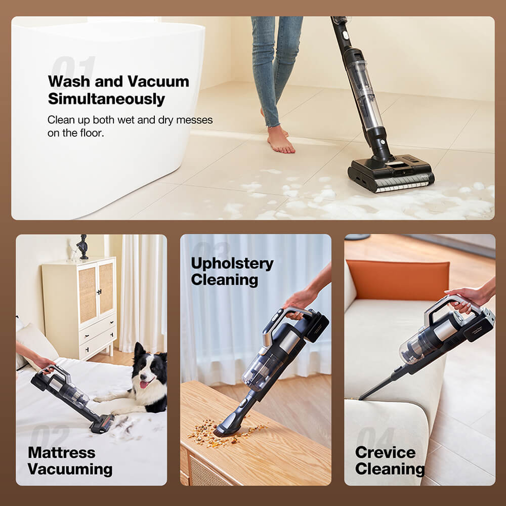 JIMMY PW11 Pro 4-In-1 Cordless Vacuum & Washer, 460W Strong Power, Double Cleaning with Dual Brushrolls, Hot Air Fast Drying, LED Screen, 180° Lay-Flat Design - EU Plug (Silver-Black)