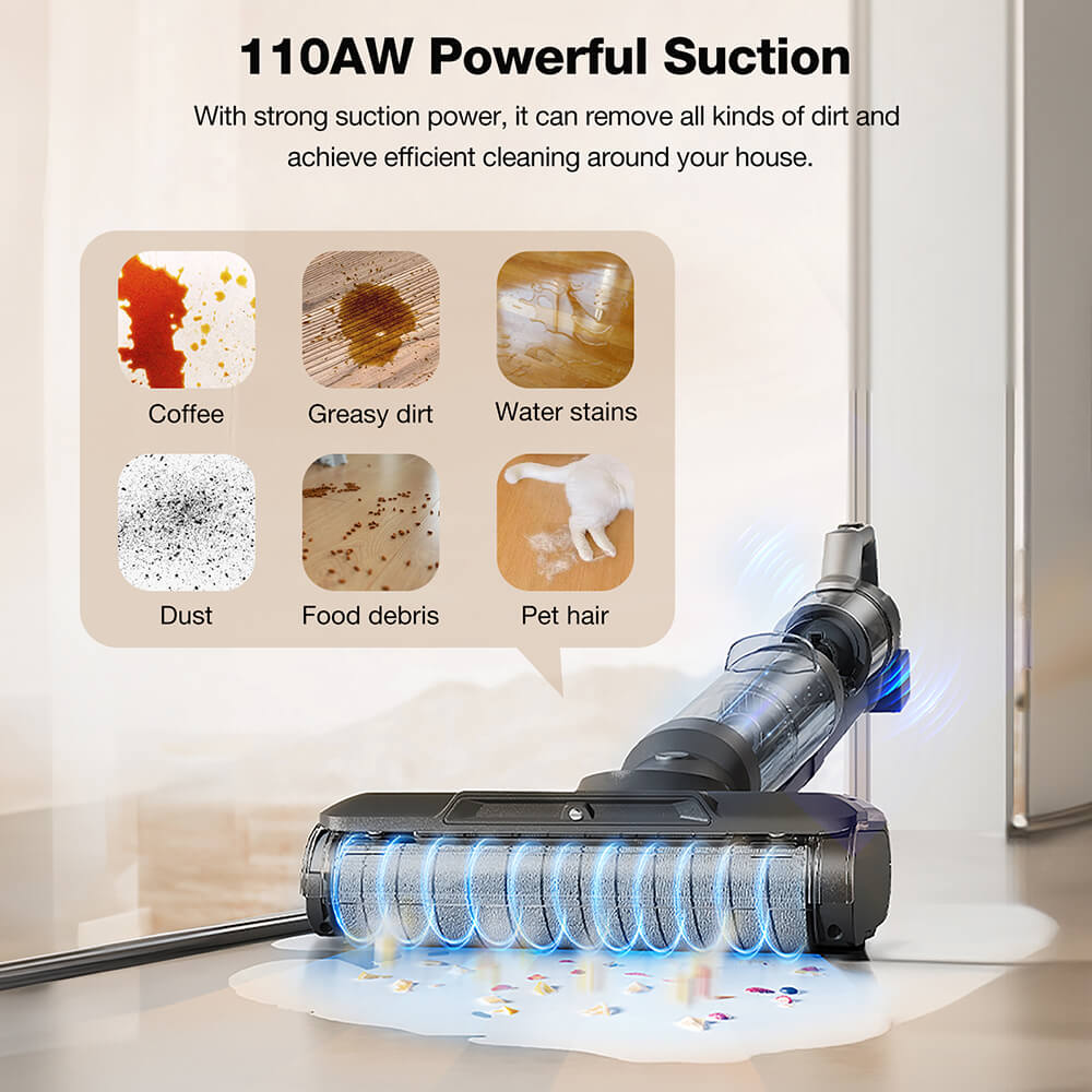 JIMMY PW11 Pro 4-In-1 Cordless Vacuum & Washer, 460W Strong Power, Double Cleaning with Dual Brushrolls, Hot Air Fast Drying, LED Screen, 180° Lay-Flat Design - EU Plug (Silver-Black)