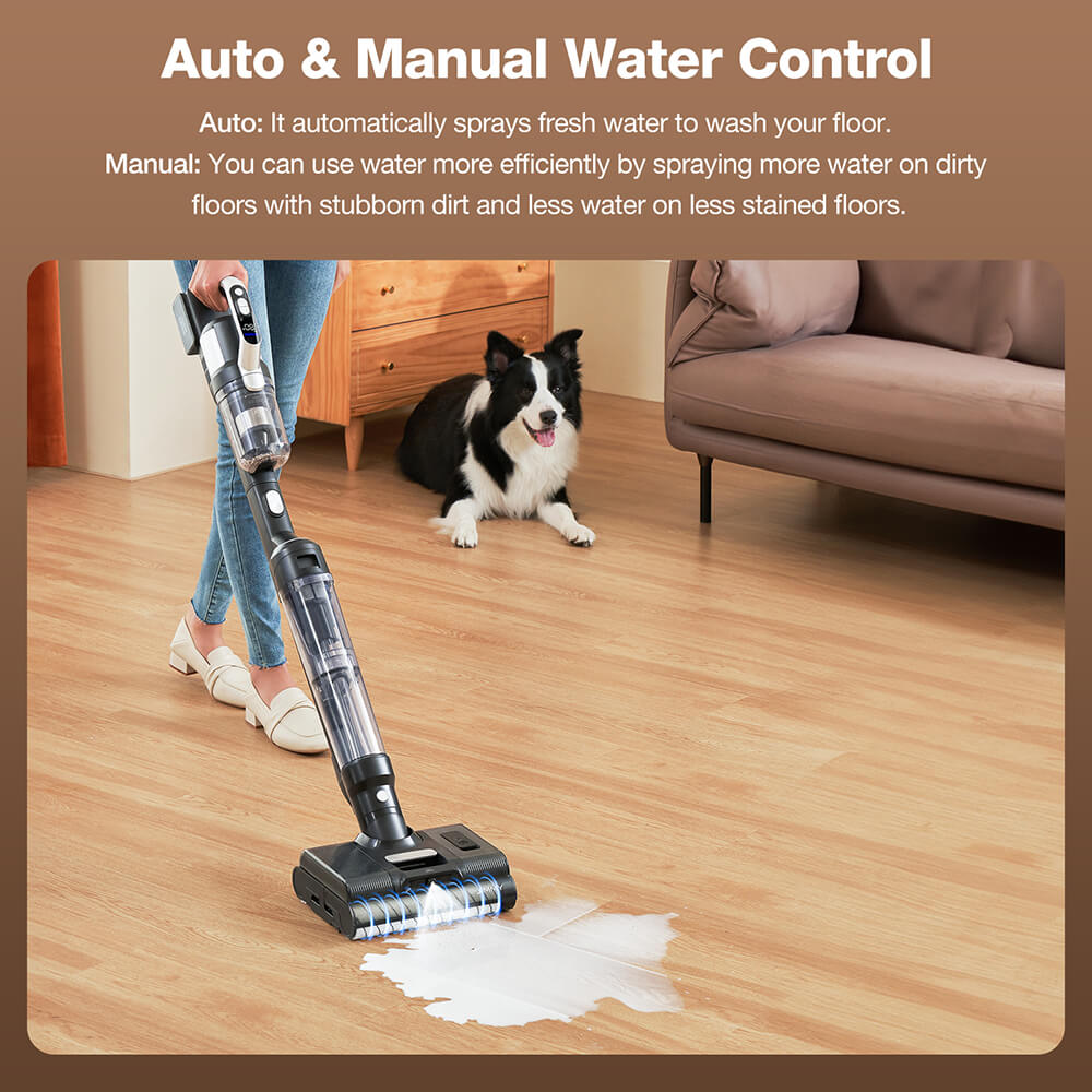 JIMMY PW11 Pro 4-In-1 Cordless Vacuum & Washer, 460W Strong Power, Double Cleaning with Dual Brushrolls, Hot Air Fast Drying, LED Screen, 180° Lay-Flat Design - EU Plug (Silver-Black)