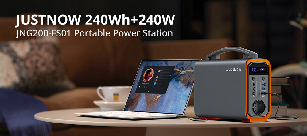 JustNow GT240 240W Portable Power Station, 240Wh LiFePO4 Battery Solar Generator, 60W PD Fast Charging, LED Light, 6 Outputs