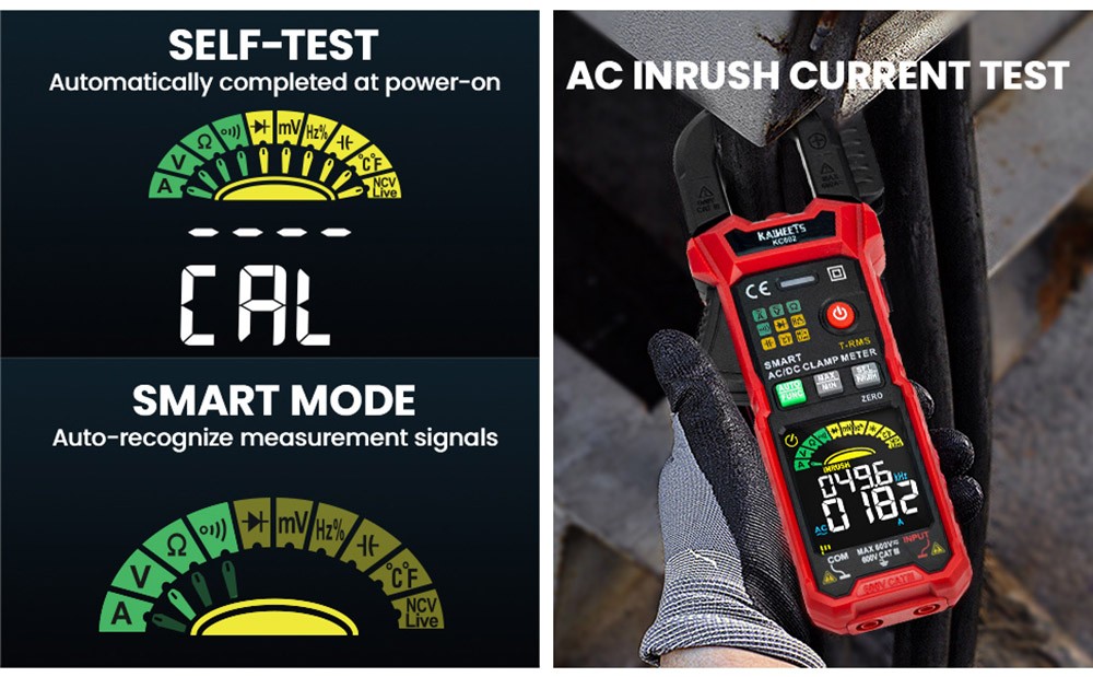 KAIWEETS KC602 Smart Digital Clamp Meter, 6000 Counts True-RMS, Auto Range, AC/DC Current, NCV Detection Function