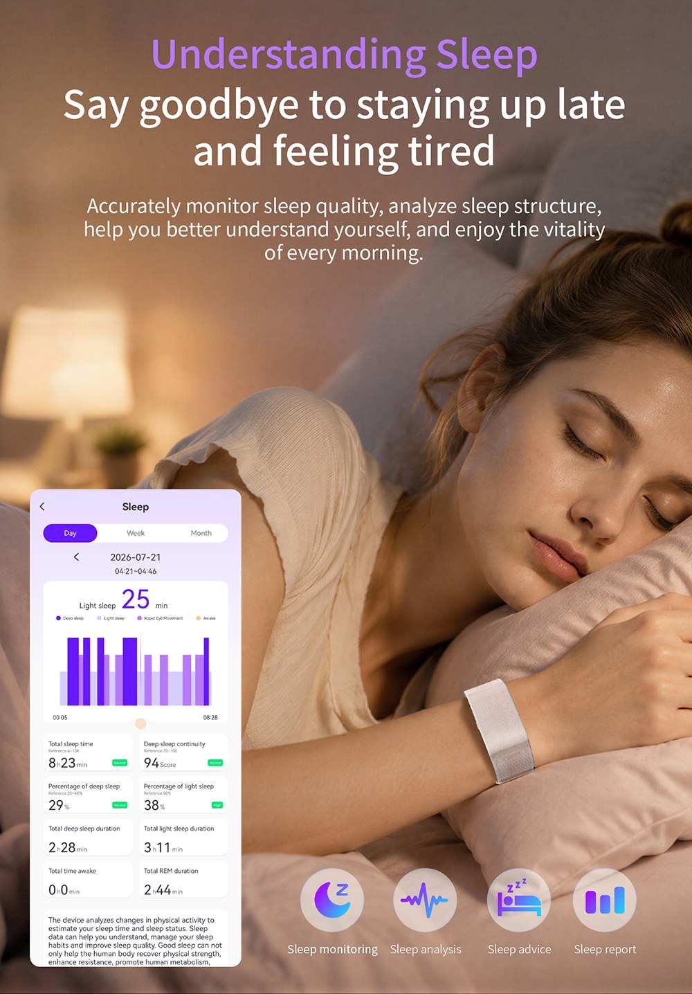 Bracelet connect&eacute; LOKMAT H59 MAX, autonomie de 45 jours en veille, surveillance de la sant&eacute; 24h/24 et 7j/7, suivi de la VFC et de la SpO2, &eacute;tanche &agrave; 1 ATM, 176 modes sportifs, Bluetooth 5.2 - Rose