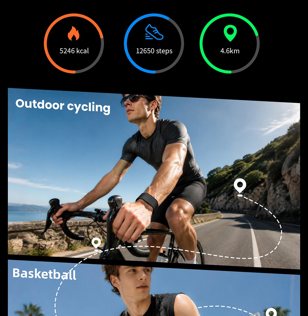Bracelet connect&eacute; LOKMAT H59 MAX, autonomie de 45 jours en veille, surveillance de la sant&eacute; 24h/24 et 7j/7, suivi de la VFC et de la SpO2, &eacute;tanche &agrave; 1 ATM, 176 modes sportifs, Bluetooth 5.2 - Rose