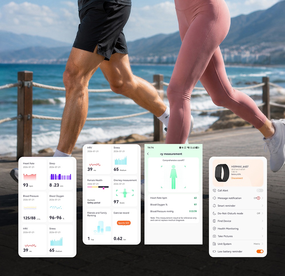 Bracelet connect&eacute; LOKMAT H59 MAX, autonomie de 45 jours en veille, surveillance de la sant&eacute; 24h/24 et 7j/7, suivi de la VFC et de la SpO2, &eacute;tanche &agrave; 1 ATM, 176 modes sportifs, Bluetooth 5.2 - Rose