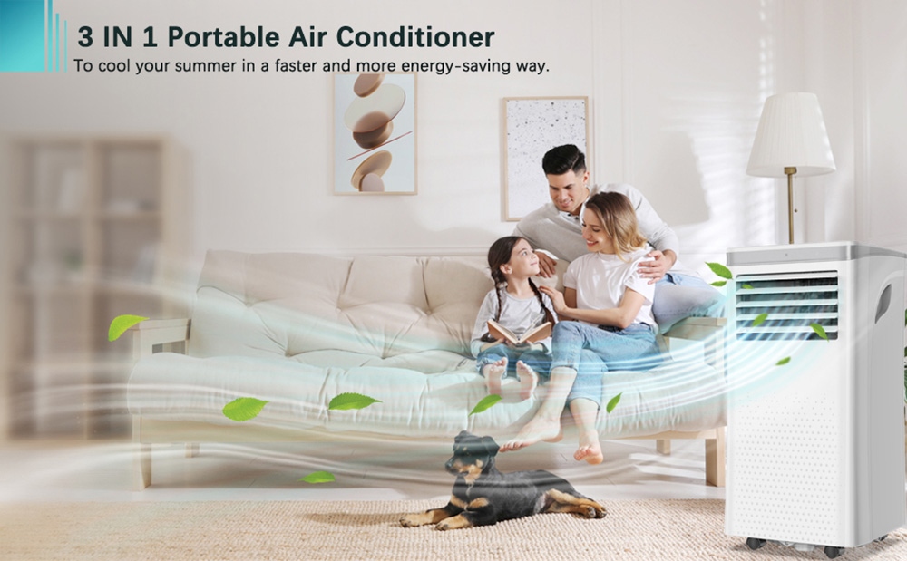 LUKO A011D1-7K 3 in 1 Portable Air Conditioner Dehumidifier, 7000BTU Cooling Capacity, 2 Wind Speeds, 24-Hour Timer