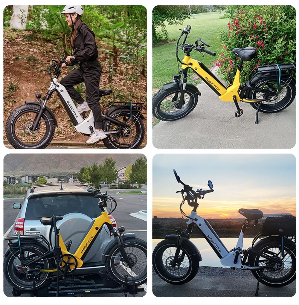 Magicycle Deer Step-thru Electric Bike, 750W Motor, 52V 20Ah Battery, 20*4.0 inch Fat Tires, 28mph Max Speed, 100 Miles Range, Hydraulic Disc Brakes, Full Suspension, Shimano 7-speed, Color LCD Display - Grey