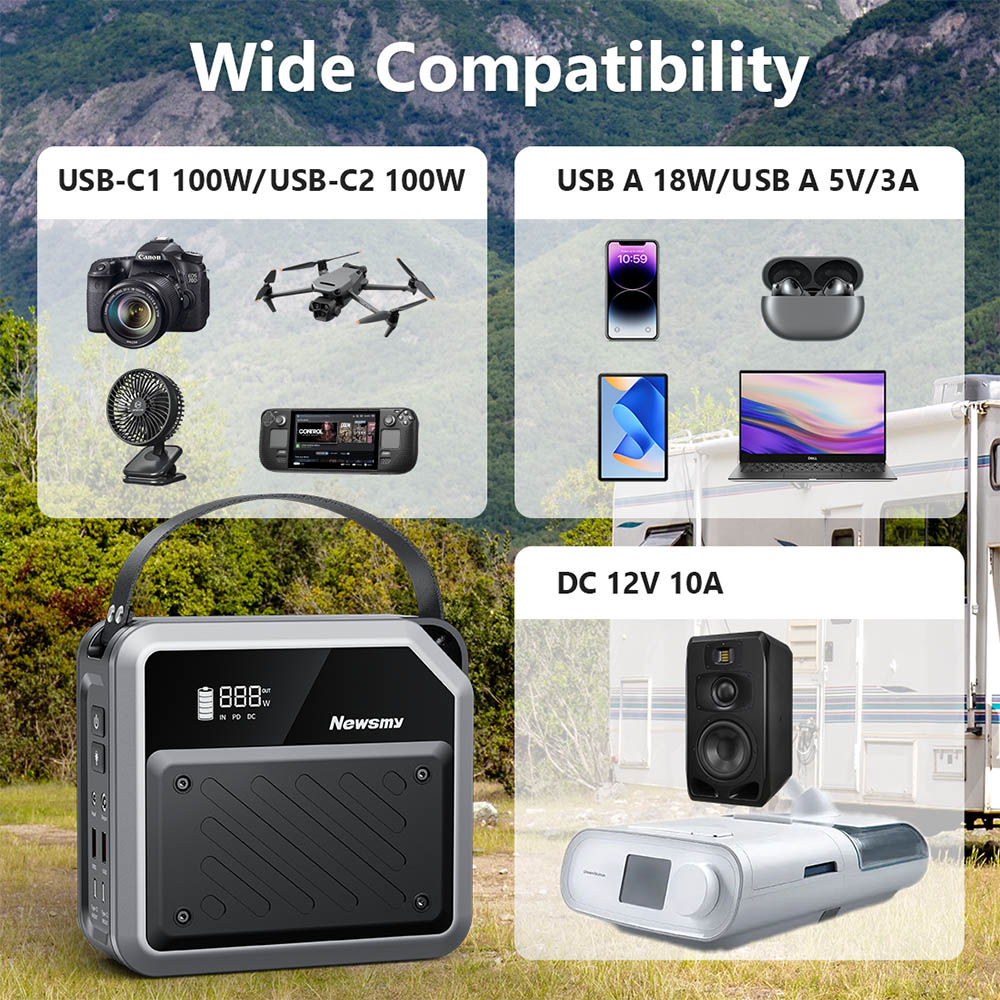 NEWSMY P72 Portable Power Station, 268W 270Wh/72000mAh LiMnFePO4 Battery with Spotlight, 2&times;100W USB-C PD, 5 Output