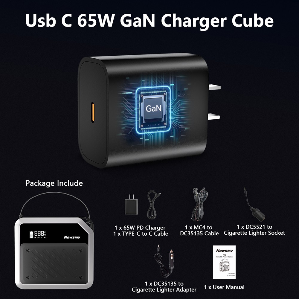 NEWSMY P72 Portable Power Station, 268W 270Wh/72000mAh LiMnFePO4 Battery with Spotlight, 2&times;100W USB-C PD, 5 Output