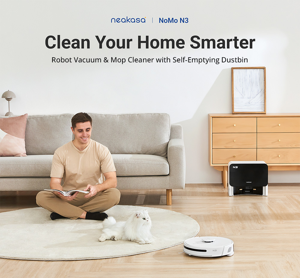 Neakasa NoMo N3 Robot Vacuum Cleaner with Self-Emptying Station, 4000Pa Suction, LDS + SLAM Navigation, 2.5L Dustbin