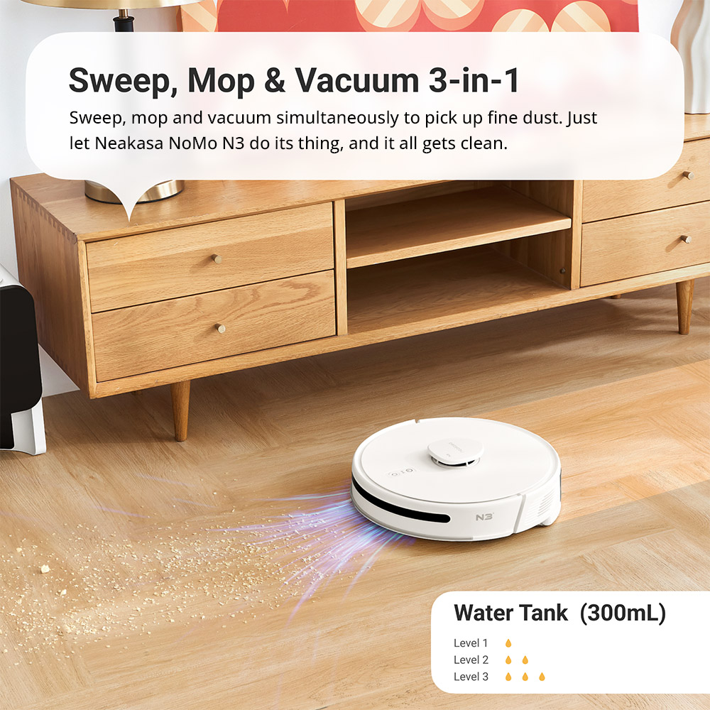 Neakasa NoMo N3 Robot Vacuum Cleaner with Self-Emptying Station, 4000Pa Suction, LDS + SLAM Navigation, 2.5L Dustbin