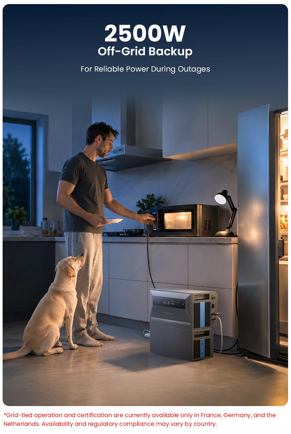 OUKITEL EP2500 Hordozhat&oacute; Erőmű, 2500W Kimenet, 2048Wh LiFePO4 Akkumul&aacute;tor, 4000W Napelem Bemenet, 4 MPPT, 2500W H&aacute;l&oacute;zatra Csatlakoztathat&oacute; Kimenet, 3000W Bypass Kimenet, 16.384kWh, 16.384kWh IPacőv&iacute;thető,4kWh B+5+