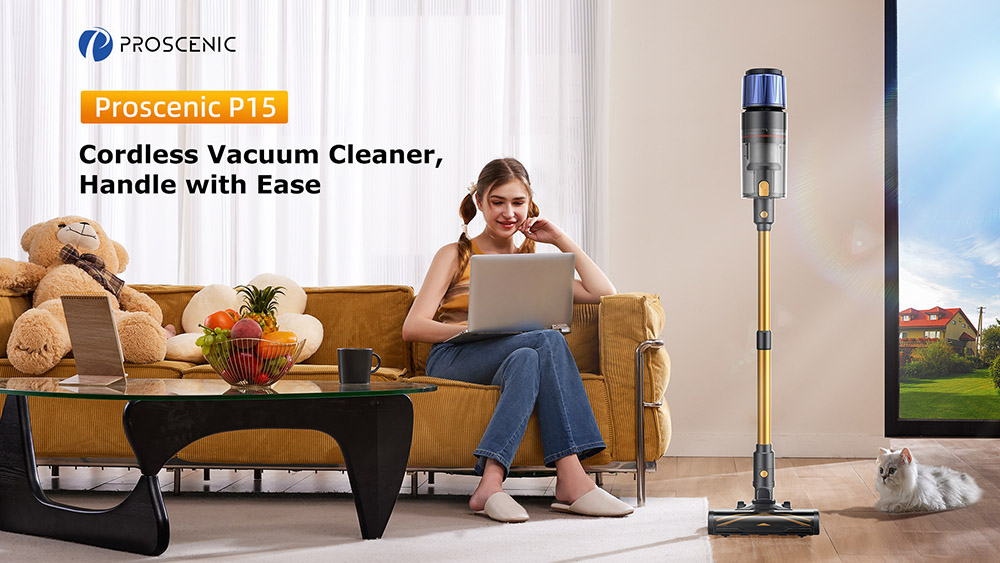 Refurbished Proscenic P15 Cordless Stick Vacuum Cleaner, 50kPa 580W Powerful Suction, 70min Runtime, Anti-Tangle Brush, Green Light, 6 Layers Filter