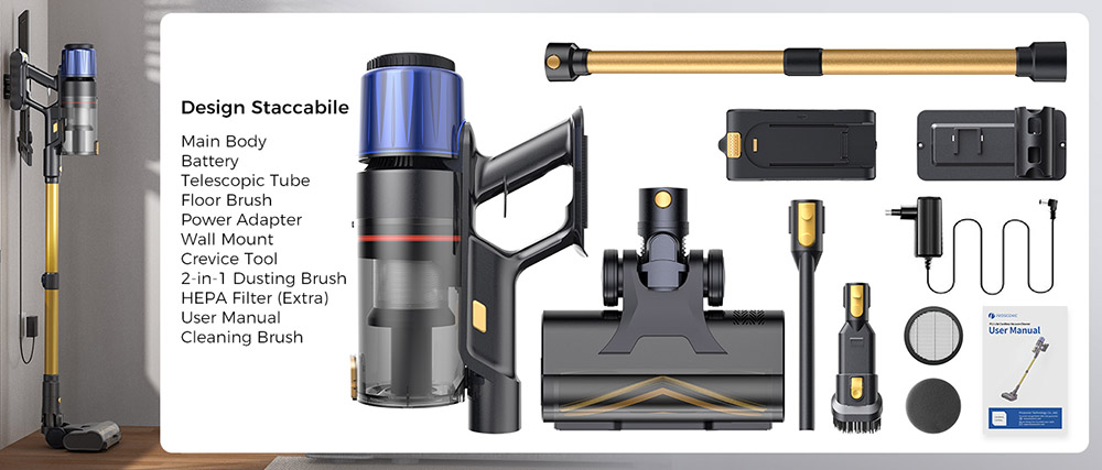 Refurbished Proscenic P15 Cordless Stick Vacuum Cleaner, 50kPa 580W Powerful Suction, 70min Runtime, Anti-Tangle Brush, Green Light, 6 Layers Filter