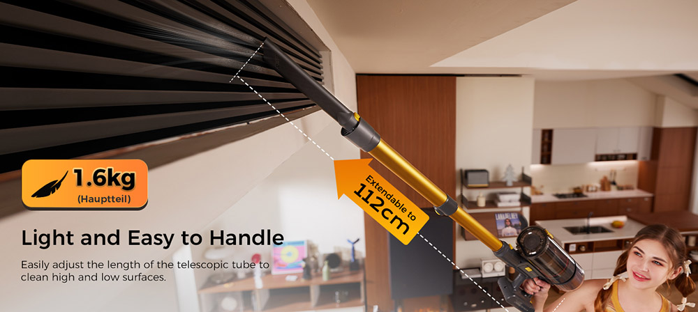 Refurbished Proscenic P15 Cordless Stick Vacuum Cleaner, 50kPa 580W Powerful Suction, 70min Runtime, Anti-Tangle Brush, Green Light, 6 Layers Filter