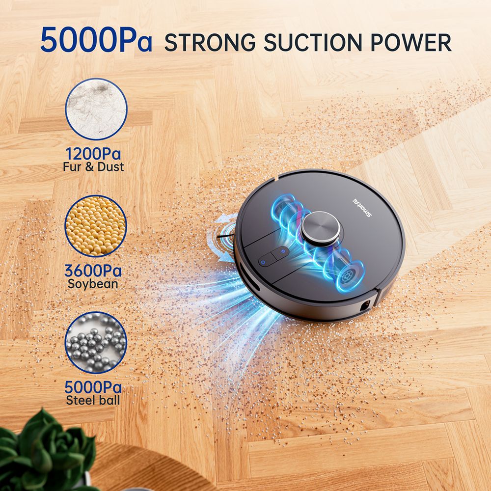 SmartAI S8 Pro Robot Vacuum Cleaner with Base Station, 5000Pa Suction Power, 380ml Water Tank, 3L Dustbin, 45+ Days Dust Storage, Remote/Voice/App Control - EU Plug