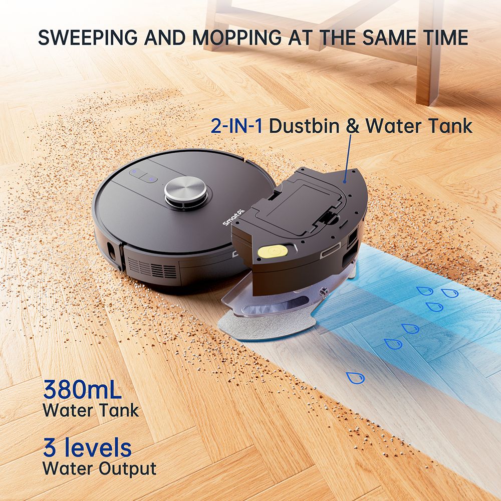 SmartAI S8 Pro Robot Vacuum Cleaner with Base Station, 5000Pa Suction Power, 380ml Water Tank, 3L Dustbin, 45+ Days Dust Storage, Remote/Voice/App Control - EU Plug