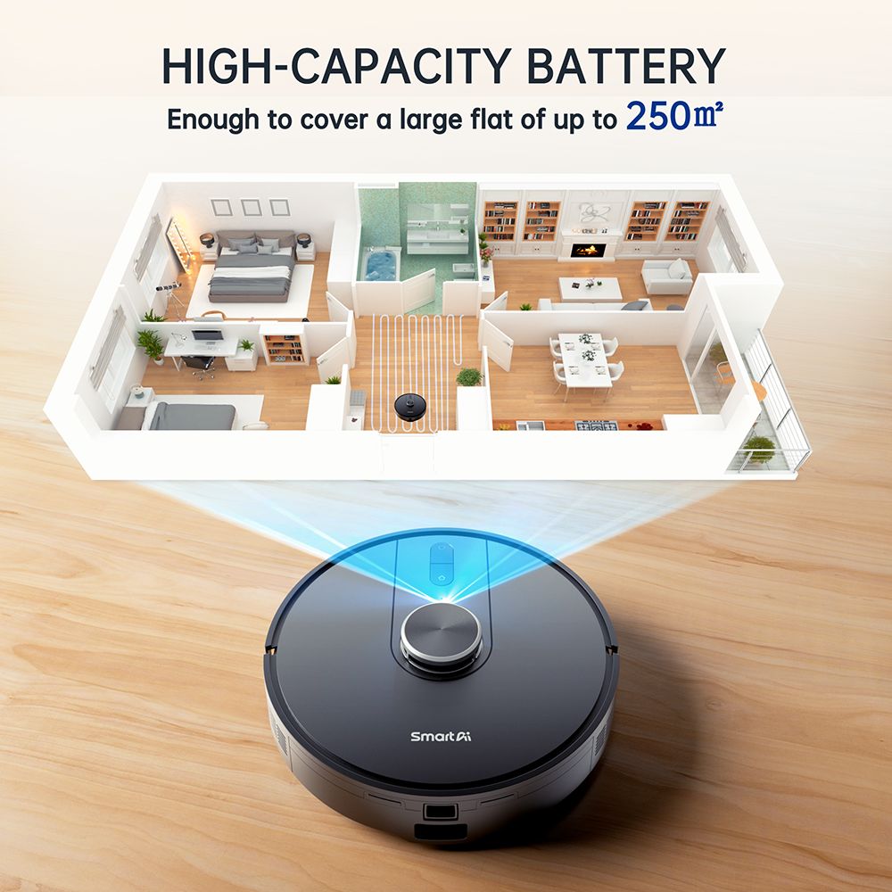 SmartAI S8 Pro Robot Vacuum Cleaner with Base Station, 5000Pa Suction Power, 380ml Water Tank, 3L Dustbin, 45+ Days Dust Storage, Remote/Voice/App Control - EU Plug