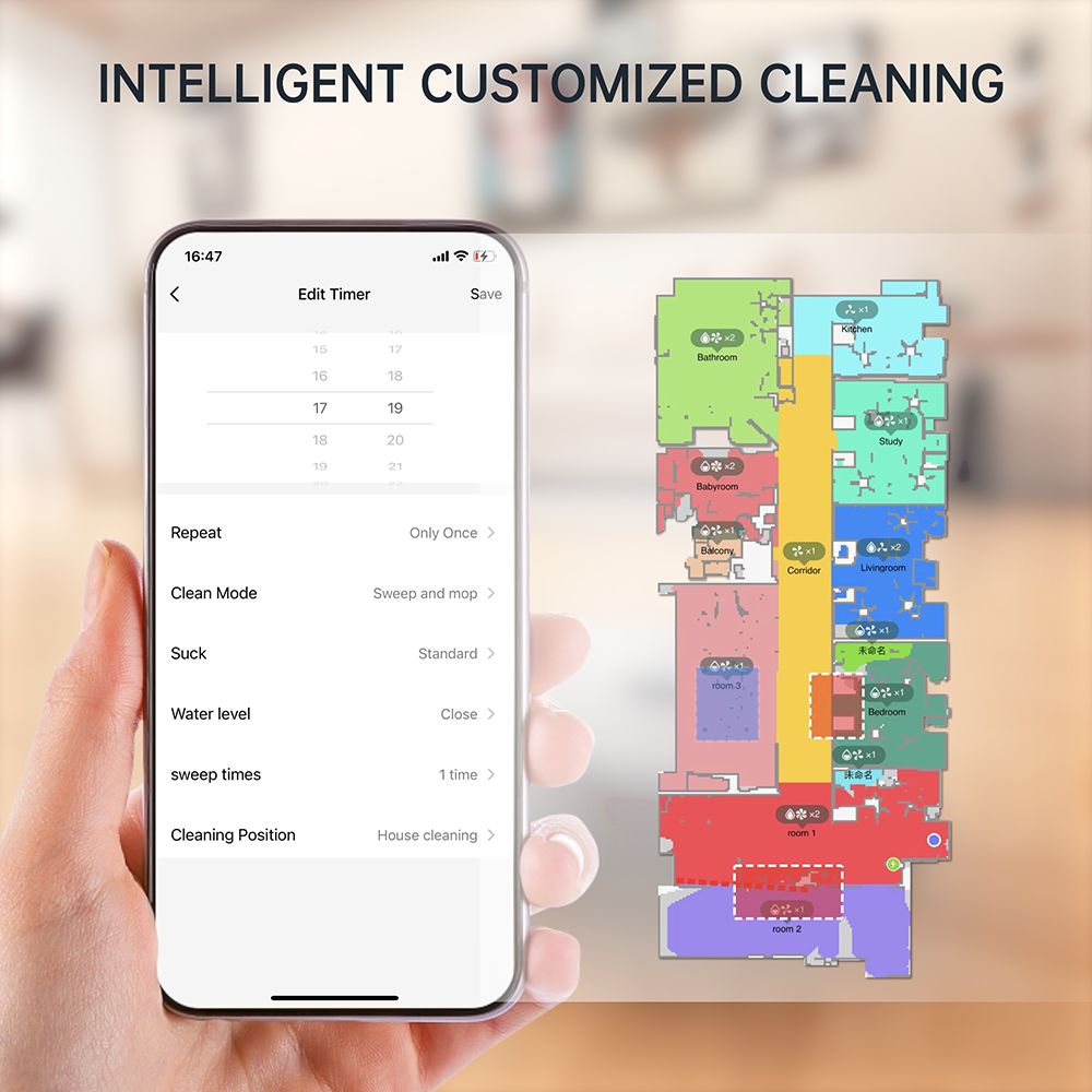 SmartAI S8 Pro Robot Vacuum Cleaner with Base Station, 5000Pa Suction Power, 380ml Water Tank, 3L Dustbin, 45+ Days Dust Storage, Remote/Voice/App Control - EU Plug