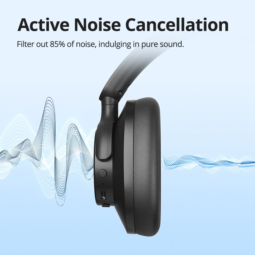 Tronsmart SOUNFII Q20 Wireless Single Feed Noise Cancelling Over-Ear Headphones - Black