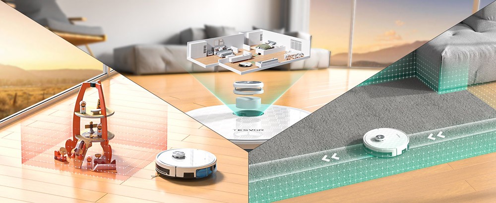 Tesvor S7 Pro Robot Vacuum Cleaner with Mop Function, 6000Pa Suction, Laser Navigation, 600ml Dustbin, 180Mins Runtime