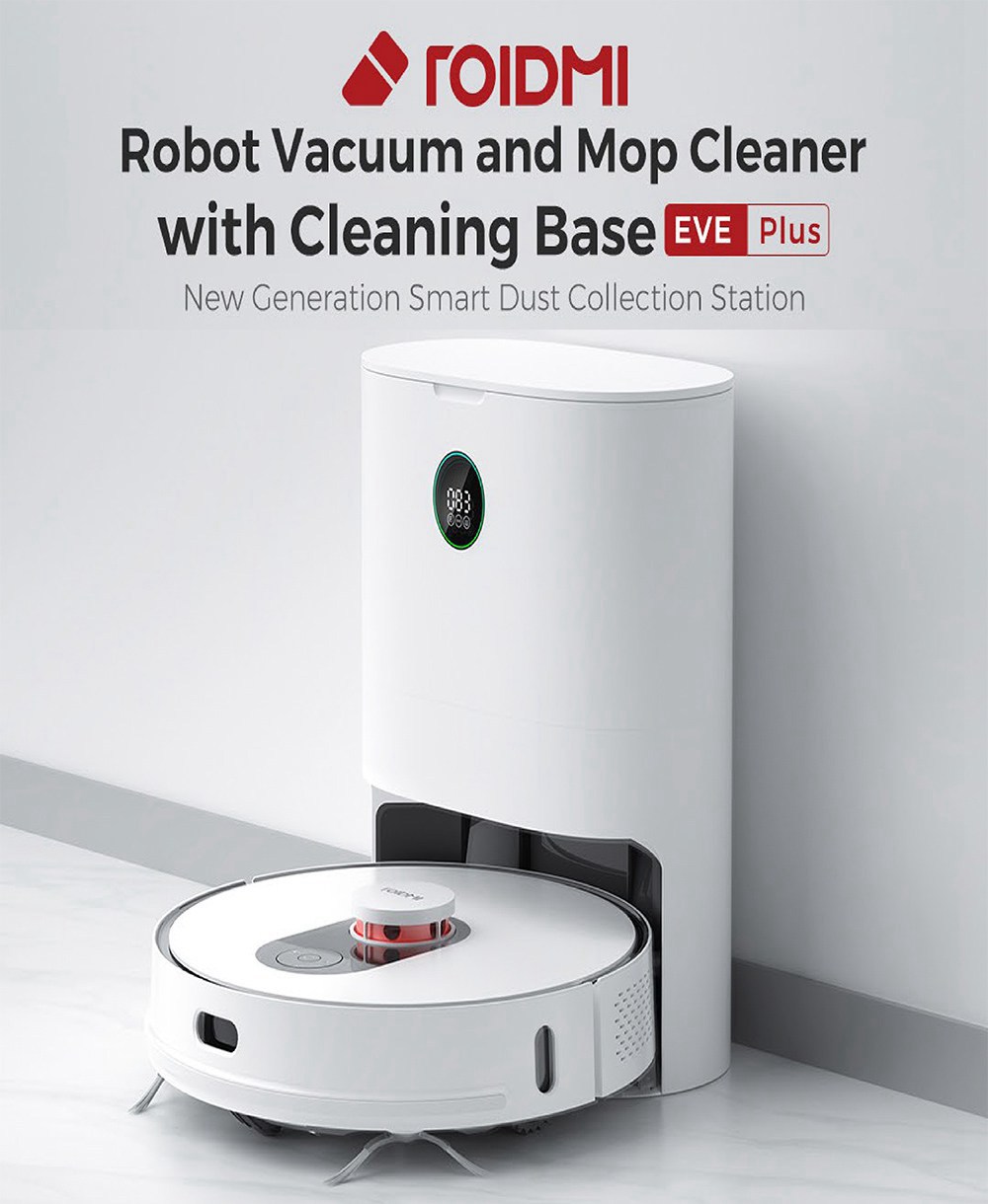 Roidmi EVE Plus Robot Vacuum Cleaner and Mop Cleaner with Clean Base Smart screen MIJIA APP 5200mAh Battery