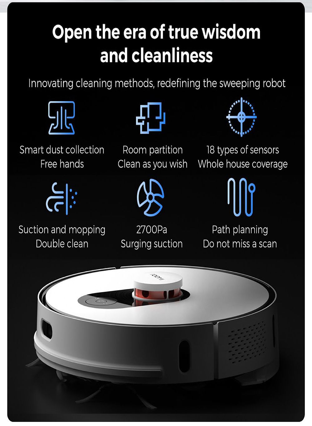 Roidmi EVE Plus Robot Vacuum Cleaner and Mop Cleaner with Clean Base Smart screen MIJIA APP 5200mAh Battery