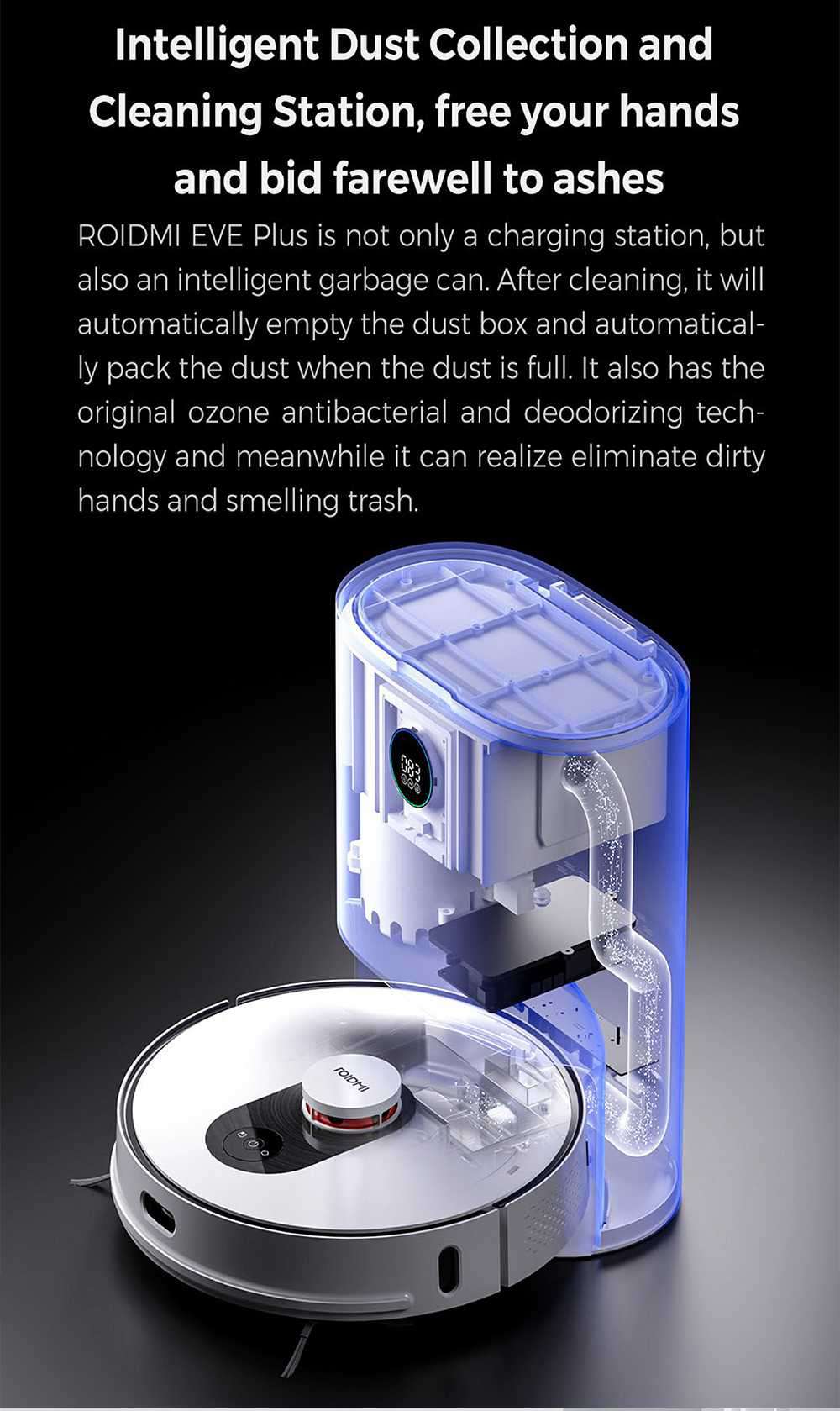 Roidmi EVE Plus Robot Vacuum Cleaner and Mop Cleaner with Clean Base Smart screen MIJIA APP 5200mAh Battery