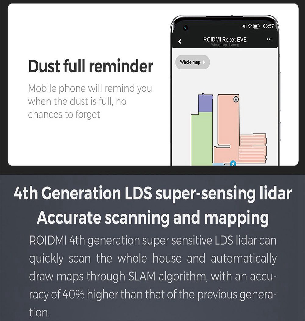 Roidmi EVE Plus Robot Vacuum Cleaner and Mop Cleaner with Clean Base Smart screen MIJIA APP 5200mAh Battery