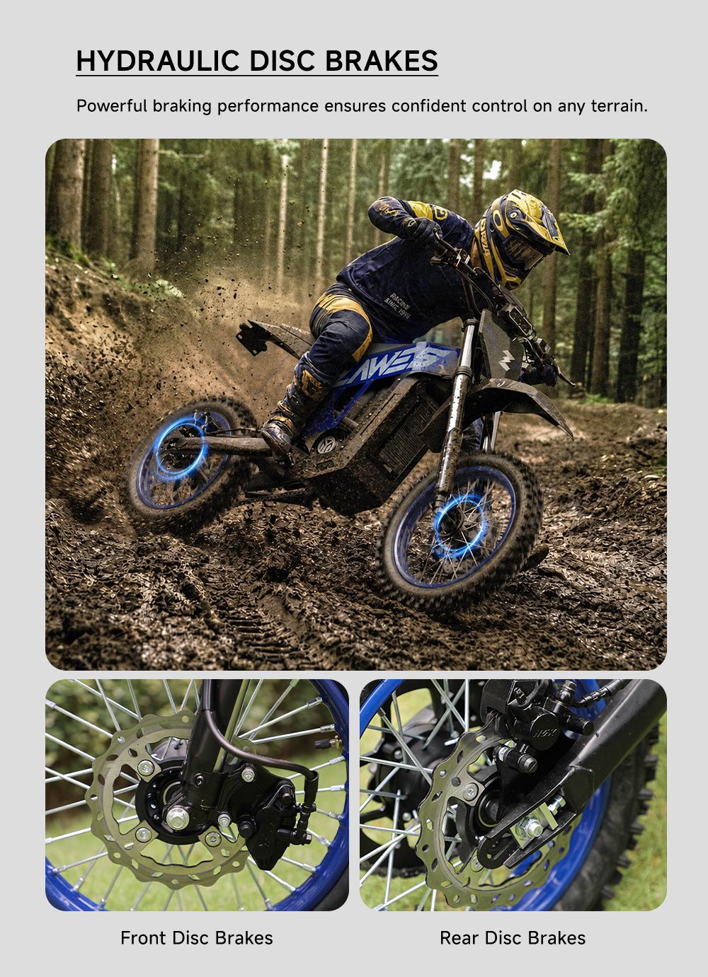 ZAWES GT1 Elektrisches Dirtbike, 5400-W-Motor, 60-V-28-Ah-Akku, 80 km/h H&ouml;chstgeschwindigkeit, 90 km maximale Reichweite, 280 Nm maximales Drehmoment, 35&deg; Steigf&auml;higkeit, 160 kg maximale Zuladung, Vollfederung, hydraulische Scheibenbremsen