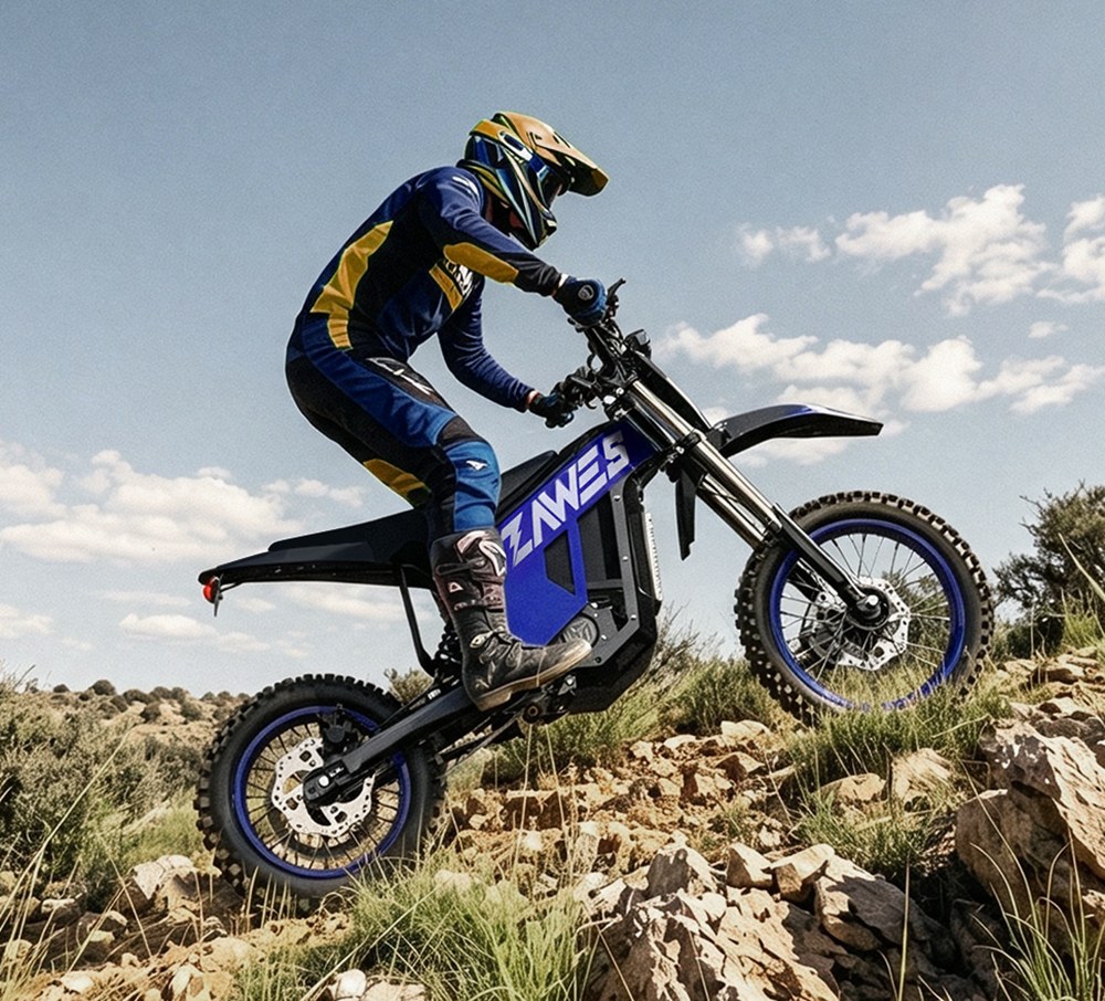 ZAWES GT1 Elektrisches Dirtbike, 5400-W-Motor, 60-V-28-Ah-Akku, 80 km/h H&ouml;chstgeschwindigkeit, 90 km maximale Reichweite, 280 Nm maximales Drehmoment, 35&deg; Steigf&auml;higkeit, 160 kg maximale Zuladung, Vollfederung, hydraulische Scheibenbremsen